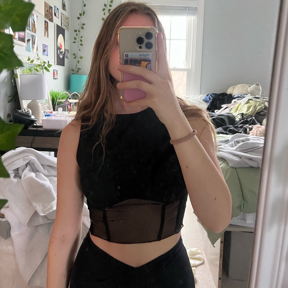 Nasty Gal Corset Mesh Panel Crop Top
